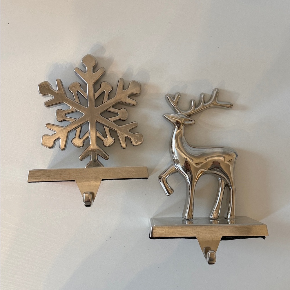 Silver Snowflake and Reindeer 6.5” Stocking Hooks